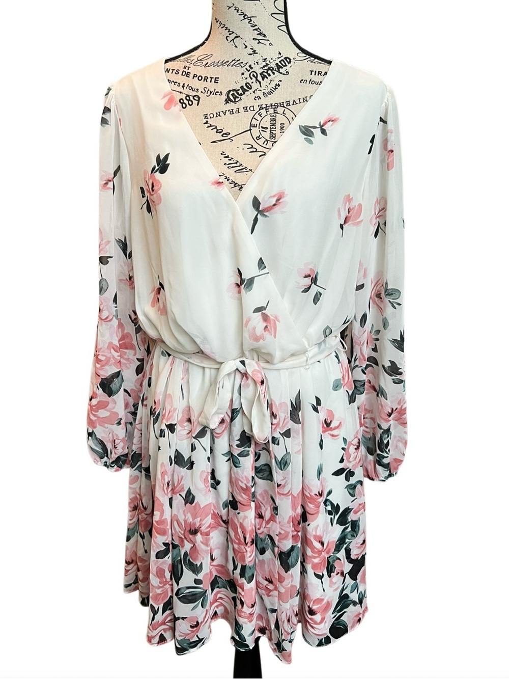Premier Amour White Floral Wrap Dress with Floral Print